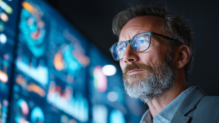 A focused professional analyzes data on multiple screens, demonstrating the importance of technology and analytics in modern business decision-making.