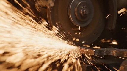 Grinding metal with angle grinder creating sparks