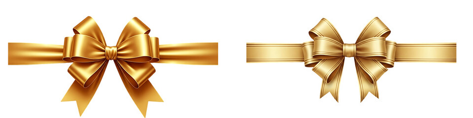Two elegant golden ribbon bows for festive occasions and gift wrapping design