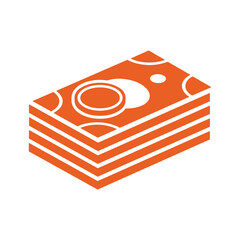 Stack of orange banknotes with white design