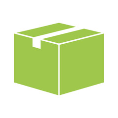 Green package box with white ribbon