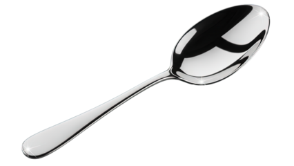 Shiny silver spoon on white background, isolated cutlery, reflective metal, tableware, everyday utensil for eating