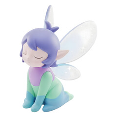 Cute Pastel Fairy Figurine Sitting Against Black Background
