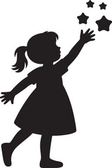 Girl reaching falling stars child silhouette vector
