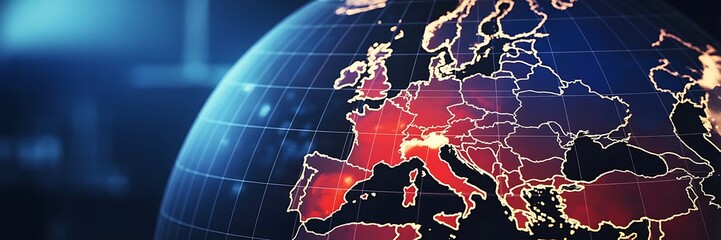 Digital globe showing Europe with glowing red hotspots