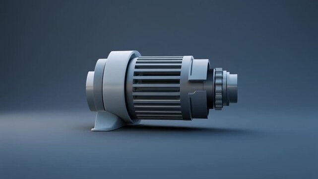 マットなくすみブルー背景に配置された、EV向け電動モーターを抽象化したオブジェの静物イメージです。
表面をなぞるように動く柔らかなハイライトが、先進性と静かな動きを演出します。
シンプルな形状と余白が、クリーンで未来的な印象を強調します。