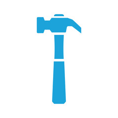 Simple blue hammer icon on white background