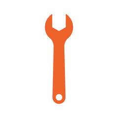 Orange adjustable spanner icon on white background