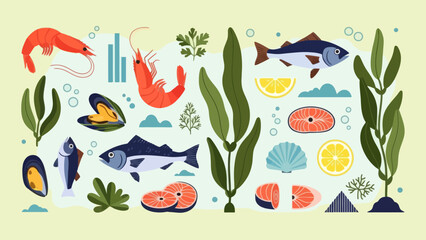 Vibrant illustration of diverse aquatic life and lush underwater flora