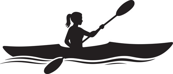 Woman kayaking on calm water solo paddle adventure silhouette vector 