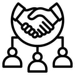 Collaboration,  organization, trust, social, collaboration, people, dea sharing, crowdsourcing, knowledge exchange, brainstorming, partnerships, research, outline icon vector design illustrator