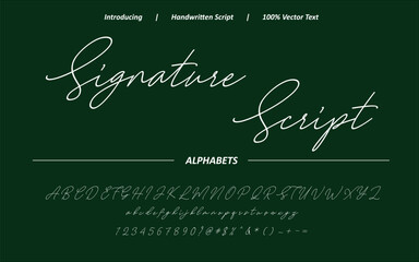 Elegant signature script font typography vector featuring smooth handwritten calligraphy, flowing swashes, and stylish ligatures. Ideal for logos, branding, invitations, and luxury designs. 