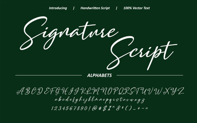 Elegant signature script font typography vector featuring smooth handwritten calligraphy, flowing swashes, and stylish ligatures. Ideal for logos, branding, invitations, and luxury designs. 