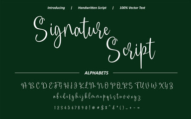 Elegant signature script font typography vector featuring smooth handwritten calligraphy, flowing swashes, and stylish ligatures. Ideal for logos, branding, invitations, and luxury designs. 