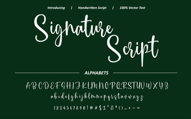Elegant signature script font typography vector featuring smooth handwritten calligraphy, flowing swashes, and stylish ligatures. Ideal for logos, branding, invitations, and luxury designs. 