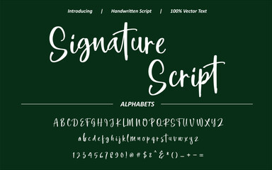 Elegant signature script font typography vector featuring smooth handwritten calligraphy, flowing swashes, and stylish ligatures. Ideal for logos, branding, invitations, and luxury designs. 