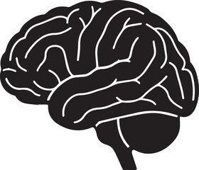 Anatomically accurate lateral view of the human brain, detailed cortical black and white vector illustration
