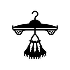 Classic black clothes hanger icon with tassels, symbolizing fashion, style, and apparel business.
