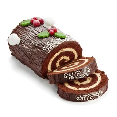 sliced yule log isolated on white