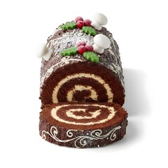 sliced yule log white background