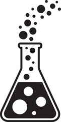 Conical chemistry flask with effervescent liquid, bubbling and scientific black and white vector illustration