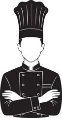 Chef in uniform with folded arms, featureless and professional black and white vector illustration