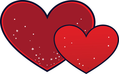 Two sparkling red hearts intertwined on a deep blue background symbolizing love and affection