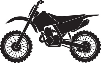 Off-road dirt bike or motocross motorcycle, rugged solid black and white vector illustration