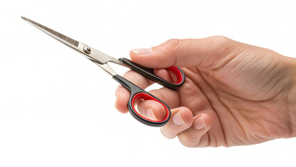 Hand Holding Small Scissors Isolated with Shadow on White Background, Cut Out on PNG. AI Generated.