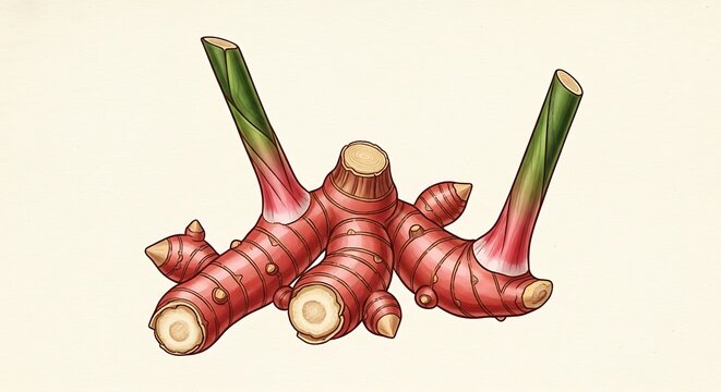 Fresh Galangal Root Illustration on a Light Background.