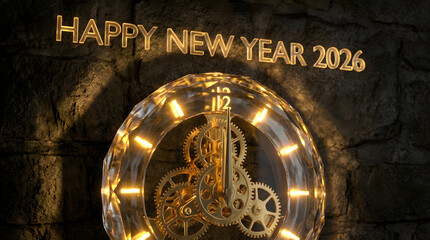 Happy New Year 2026 Golden Clock Countdown Luxury Midnight Celebration Background