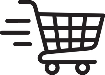 Shopping cart with speed lines, dynamic black and white vector illustration