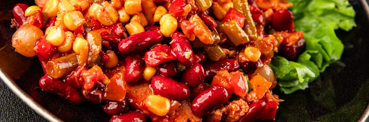 Mexican salad tuna, red beans, corn, peppers, vegetable oil seafood healthy food main course...