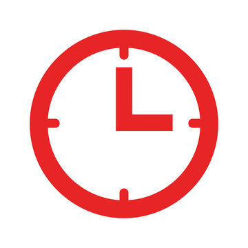 Simple red clock face showing 9 o clock