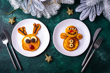 Pancakes in the shape of Santa reindeer