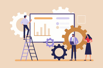 Team collaboration and strategic planning with data analysis and gear mechanisms
