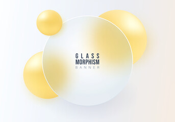 Round glassmorphism banner with soft yellow spheres on a light pastel background, clean modern abstract design.
