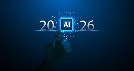 AI 2026 Future Technology Concept with Digital Artificial Intelligence Chip for AI technology, innovation, automation, machine learning, digital transformation, and next-generation computing.