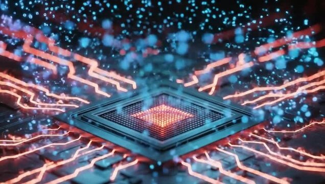 Digital overheating cpu with data flow and energy transfer