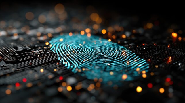 Blue Digital Fingerprint Cyber Security Concept Background - Powered by Adobe