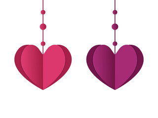 Valentine hanging paper hearts in shades of pink and purple