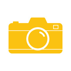Simple yellow camera icon on white background