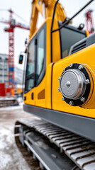 Fototapeta premium Excavator construction machinery macro metal frost detail winter industrial heavy