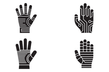 VR Gloves Silhouette Vector Icon Set, Virtual Reality, Immersive Technology and Gaming Controller Design