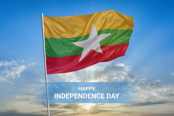 Independence day National flag of Myanmar waving on flagpole