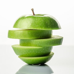 Balanced green apple slices forming apple shape