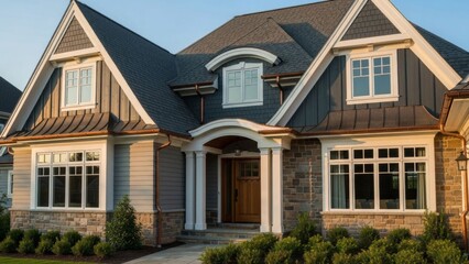 Obraz premium Elegant suburban house with a sophisticated exterior design and spacious windows