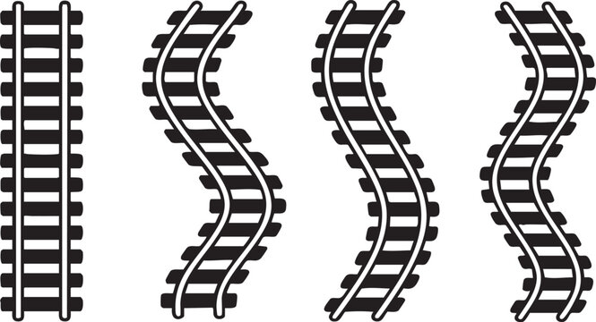 Railway train track vector route. Rail pattern round circular curve railroad path icon