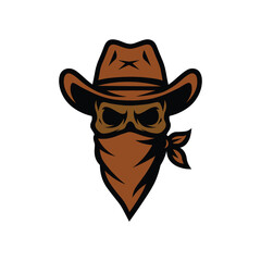 Cowboy skull bandit mascot vector logo illustration with bandana and hat.eps