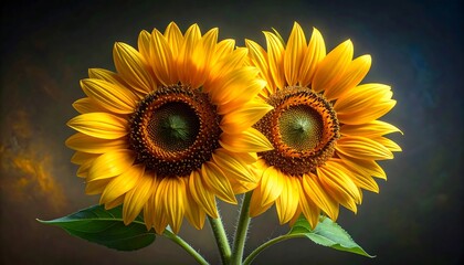 Two Sunflowers in Closeup.